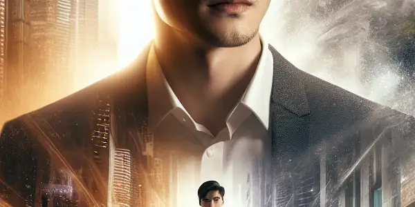 A young man stands confidently on a city street, symbolizing his journey from struggle to success.