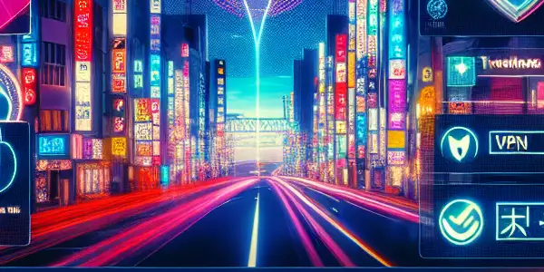 A modern digital workspace featuring a computer displaying a safe Japanese AV content website, surrounded by cultural elements.