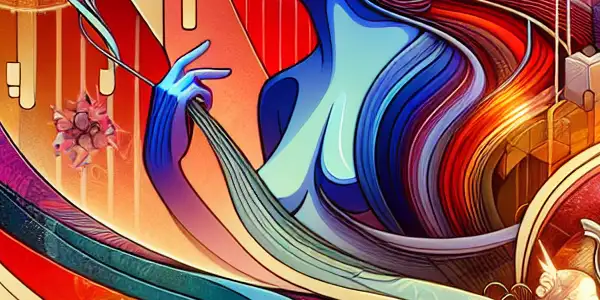 A colorful, abstract representation of adult entertainment themes, blending romance, excitement, and Japanese AV aesthetics.