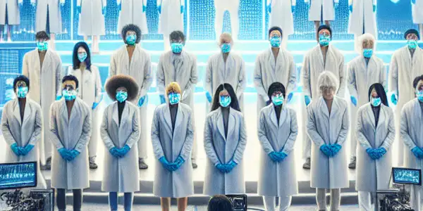 A high-tech film set in the Japanese adult industry, emphasizing hygiene standards and safety protocols with actors in protective gear.